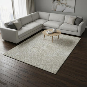 HomeRoots 9' X 12' Beige and Ivory Geometric Area Rug – Washable, UV Protected, Durable & Pet-Friendly Design 673030