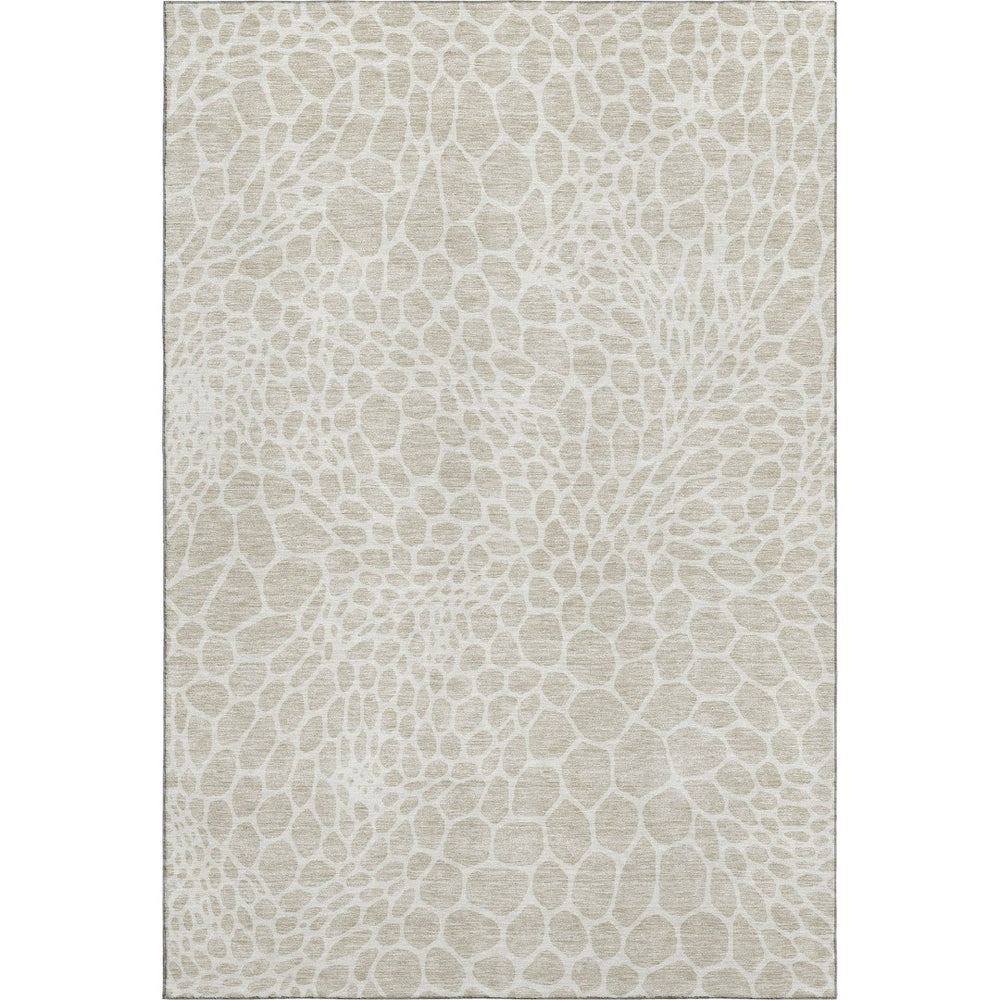 HomeRoots 9' X 12' Beige and Ivory Geometric Area Rug – Washable, UV Protected, Durable & Pet-Friendly Design 673030