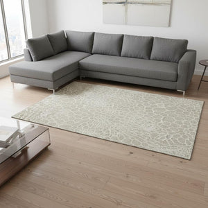 HomeRoots 10' X 14' Beige & Ivory Geometric Washable Area Rug - UV Protected, Stain-Resistant, Soft & Stylish 673031