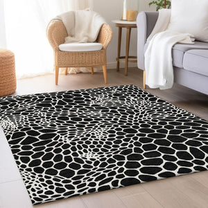 HomeRoots 5' X 8' Modern Black and Ivory Geometric Area Rug – Washable, Stain-Resistant, UV Protected Design 673033