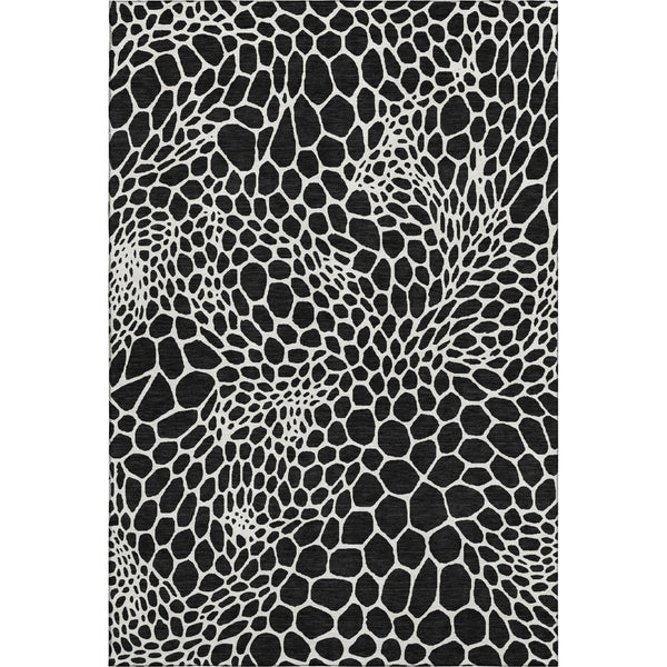 HomeRoots 5' X 8' Modern Black and Ivory Geometric Area Rug – Washable, Stain-Resistant, UV Protected Design 673033
