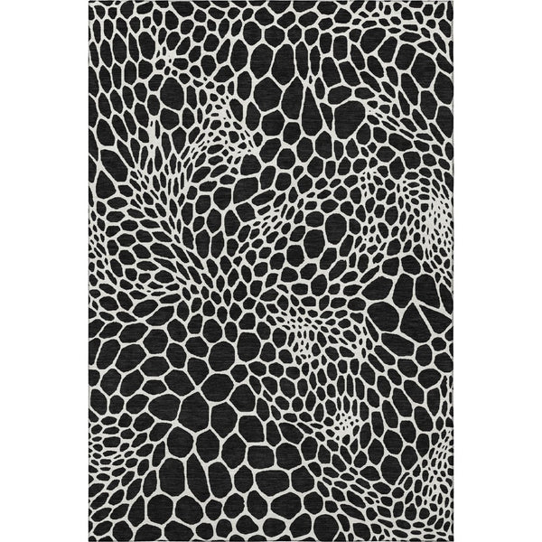 HomeRoots 5' X 8' Modern Black and Ivory Geometric Area Rug – Washable, Stain-Resistant, UV Protected Design 673033