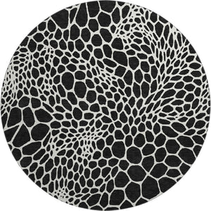 HomeRoots 8' Black and Ivory Geometric Round Rug - Washable, UV-Protected, Durable for Homes with Kids & Pets 673034