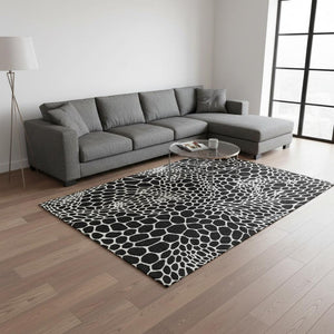 HomeRoots 8' X 10' Black and Ivory Geometric Area Rug – Stylish, Washable, UV-Protected for Modern Homes 673035