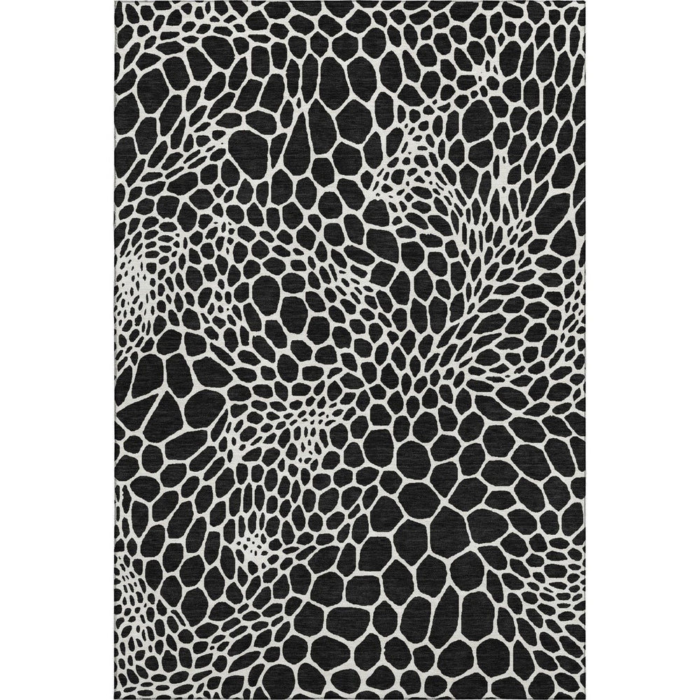 HomeRoots 8' X 10' Black and Ivory Geometric Area Rug – Stylish, Washable, UV-Protected for Modern Homes 673035