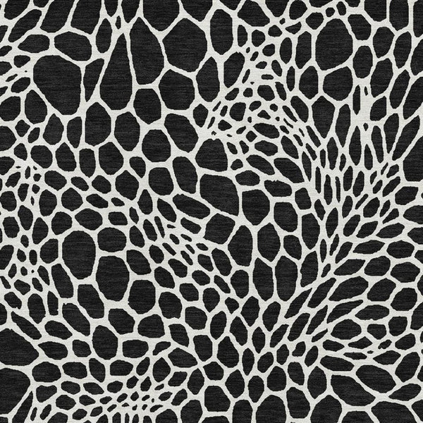 HomeRoots 9' X 12' Stylish Black and Ivory Geometric Area Rug - Washable, UV-Protected, Perfect for Families! 673036