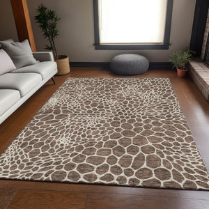 HomeRoots 5' X 8' Brown and Beige Geometric Area Rug - Durable, Washable, UV Protected, Modern Design for Homes 673039