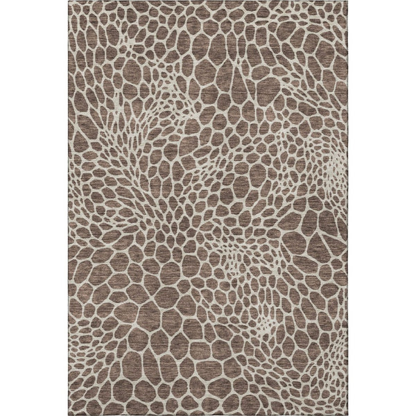 HomeRoots 5' X 8' Brown and Beige Geometric Area Rug - Durable, Washable, UV Protected, Modern Design for Homes 673039