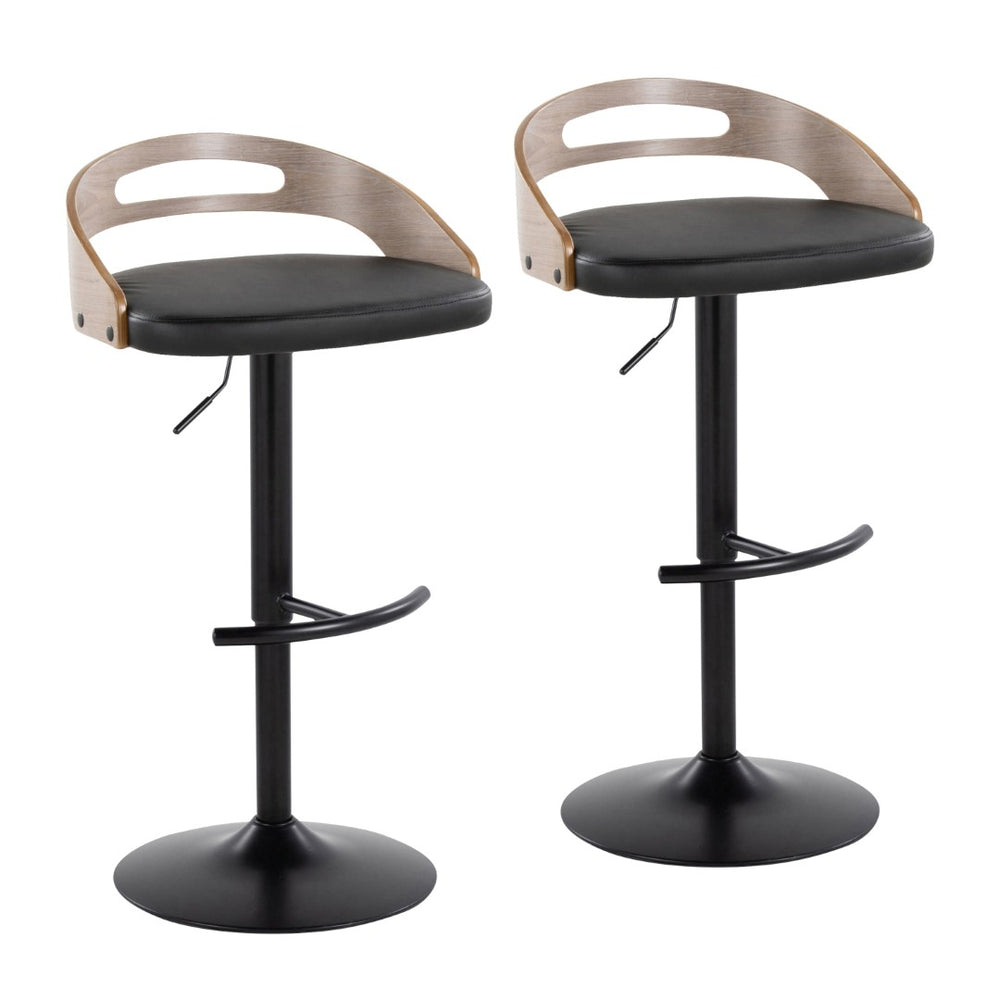 English Elm Adjustable Swivel Barstools with Faux Leather Seat and Black Metal Base Set of 2 B202S02162