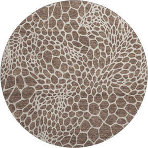 HomeRoots 8' Brown And Beige Geometric Round Rug - Washable, UV Protected, Stain-Resistant for Busy Homes 673040