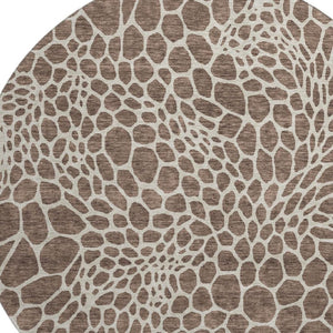 HomeRoots 8' Brown And Beige Geometric Round Rug - Washable, UV Protected, Stain-Resistant for Busy Homes 673040