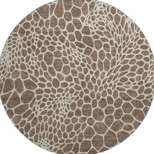 HomeRoots 8' Brown And Beige Geometric Round Rug - Washable, UV Protected, Stain-Resistant for Busy Homes 673040