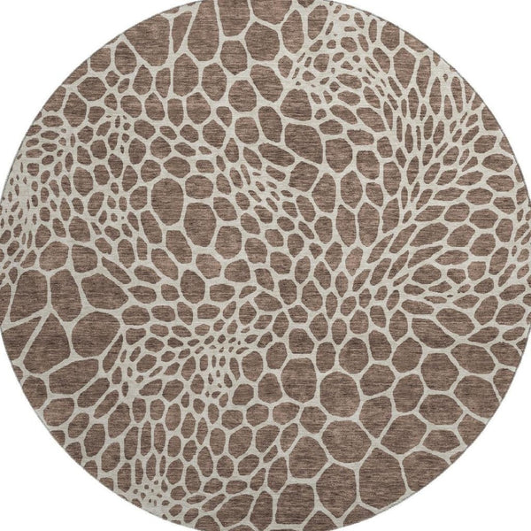 HomeRoots 8' Brown And Beige Geometric Round Rug - Washable, UV Protected, Stain-Resistant for Busy Homes 673040