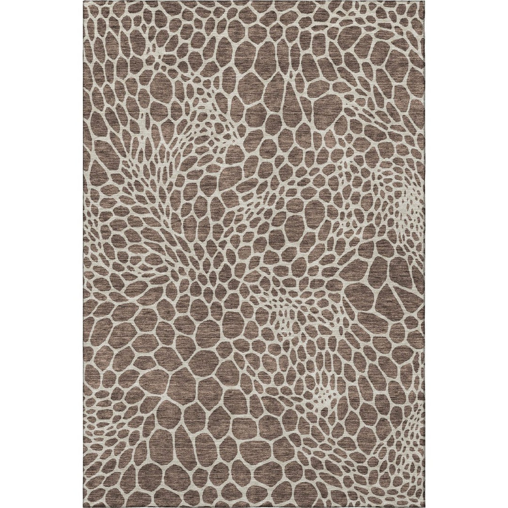 HomeRoots 9' X 12' Stylish Brown & Beige Geometric Area Rug - Washable, UV-Protected, Perfect for High-Traffic Spaces 673042