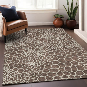 HomeRoots 10' X 14' Geometric Area Rug in Brown and Beige - Durable, Washable, UV Protected for Busy Homes 673043