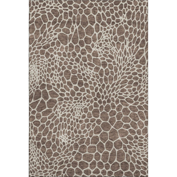 HomeRoots 10' X 14' Geometric Area Rug in Brown and Beige - Durable, Washable, UV Protected for Busy Homes 673043