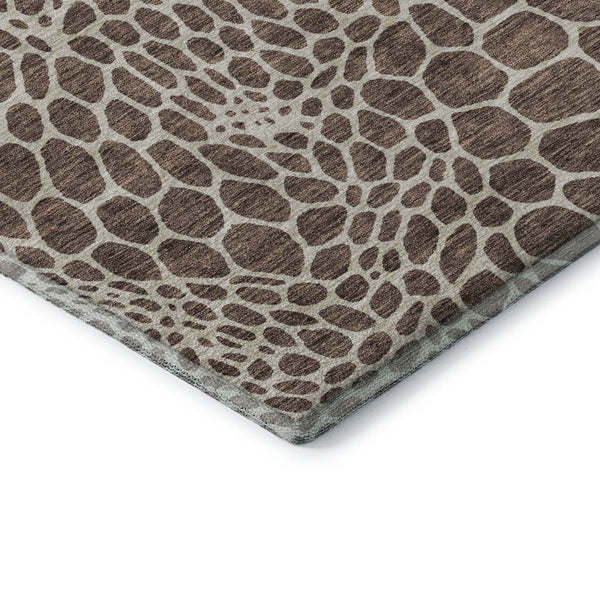 HomeRoots 10' X 14' Geometric Area Rug in Brown and Beige - Durable, Washable, UV Protected for Busy Homes 673043
