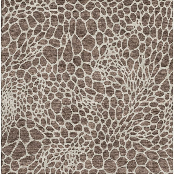 HomeRoots 10' X 14' Geometric Area Rug in Brown and Beige - Durable, Washable, UV Protected for Busy Homes 673043