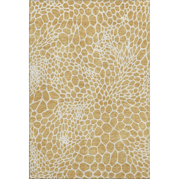 HomeRoots 5' X 8' Gold And Ivory Geometric Area Rug - Stylish, Washable, Durable with UV Protection for Homes 673045