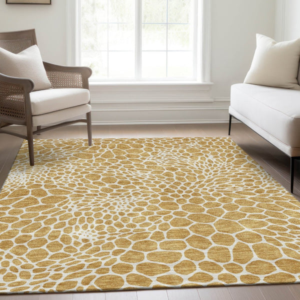 HomeRoots 9' X 12' Gold and Ivory Geometric Area Rug - Washable, UV Protected, Durable for Busy Homes 673048