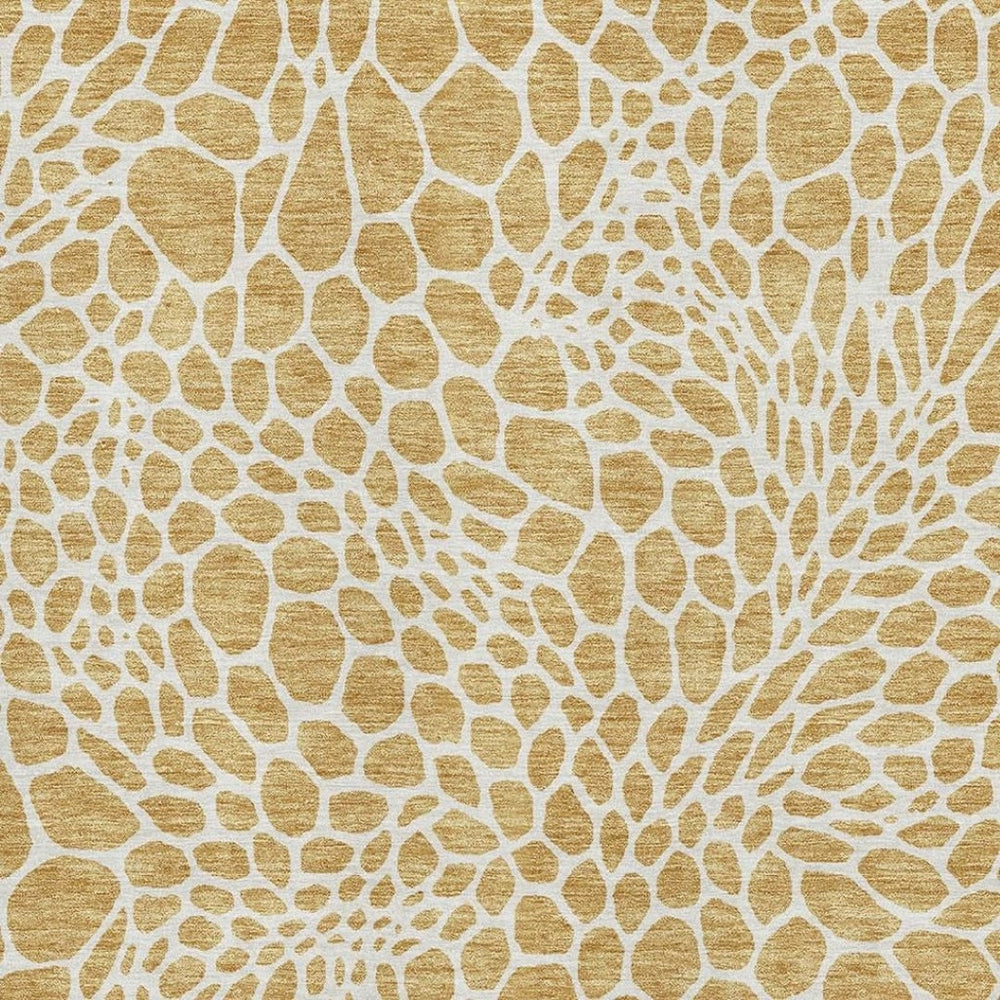 HomeRoots 9' X 12' Gold and Ivory Geometric Area Rug - Washable, UV Protected, Durable for Busy Homes 673048