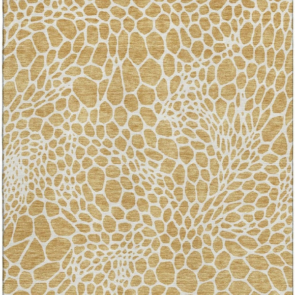HomeRoots 10' X 14' Gold and Ivory Geometric Area Rug - Washable, UV-Protected, Non-Slip, Stylish & Durable 673049