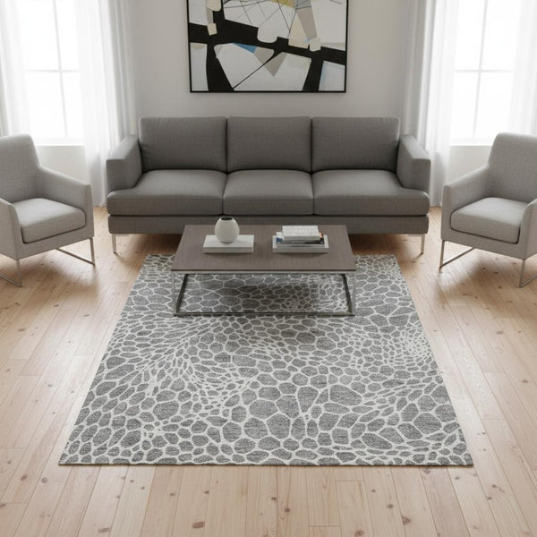 HomeRoots 5' X 8' Modern Gray and Ivory Geometric Area Rug – Washable, Stain-Resistant, UV Protected Design 673051