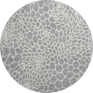 HomeRoots 8' Gray And Ivory Geometric Round Rug - Washable, UV Protected, Family-Friendly Design for Modern Spaces 673052