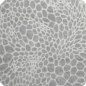 HomeRoots 8' Gray And Ivory Geometric Round Rug - Washable, UV Protected, Family-Friendly Design for Modern Spaces 673052