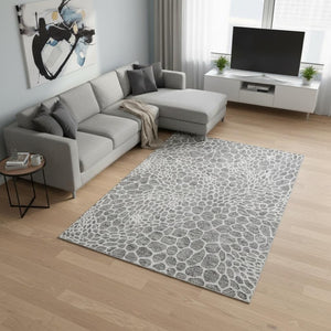 HomeRoots 8' X 10' Gray and Ivory Geometric Area Rug - Washable, UV Protected, Perfect for High-Traffic Homes 673053