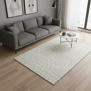 HomeRoots 5' X 8' Ivory and Beige Geometric Area Rug - Washable, UV Protected, Stain Resistant for Family Spaces 673057