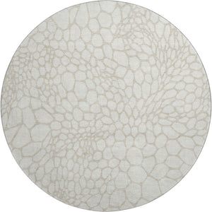 HomeRoots 8' Ivory and Beige Geometric Round Rug - Washable, UV-Protected, Stylish & Durable for High Traffic Areas 673058