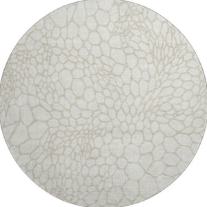 HomeRoots 8' Ivory and Beige Geometric Round Rug - Washable, UV-Protected, Stylish & Durable for High Traffic Areas 673058