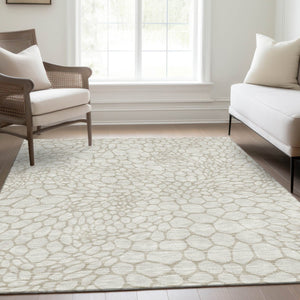 HomeRoots 8' X 10' Ivory & Beige Geometric Area Rug - Washable, UV Protected, Durable for Kids & Pets' Homes 673059