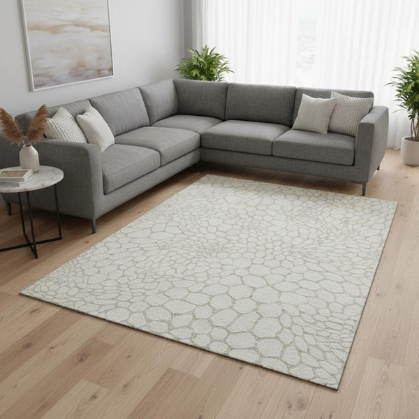 HomeRoots 9' X 12' Ivory and Beige Geometric Area Rug - Washable, UV Protected, Durable for High-Traffic Spaces 673060
