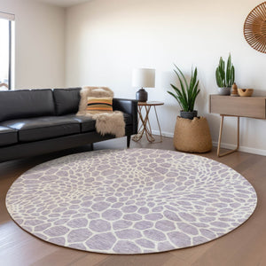 HomeRoots 8' Lilac and Ivory Geometric Round Rug - Washable, UV-Protected, Durable for Homes with Kids & Pets 673064