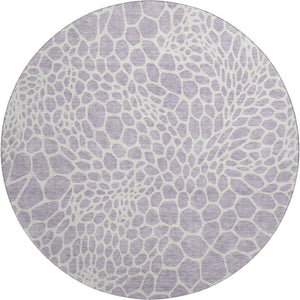 HomeRoots 8' Lilac and Ivory Geometric Round Rug - Washable, UV-Protected, Durable for Homes with Kids & Pets 673064