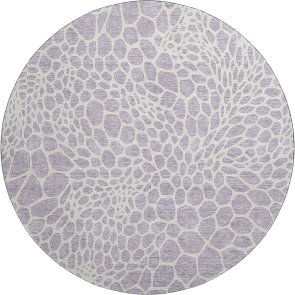 HomeRoots 8' Lilac and Ivory Geometric Round Rug - Washable, UV-Protected, Durable for Homes with Kids & Pets 673064