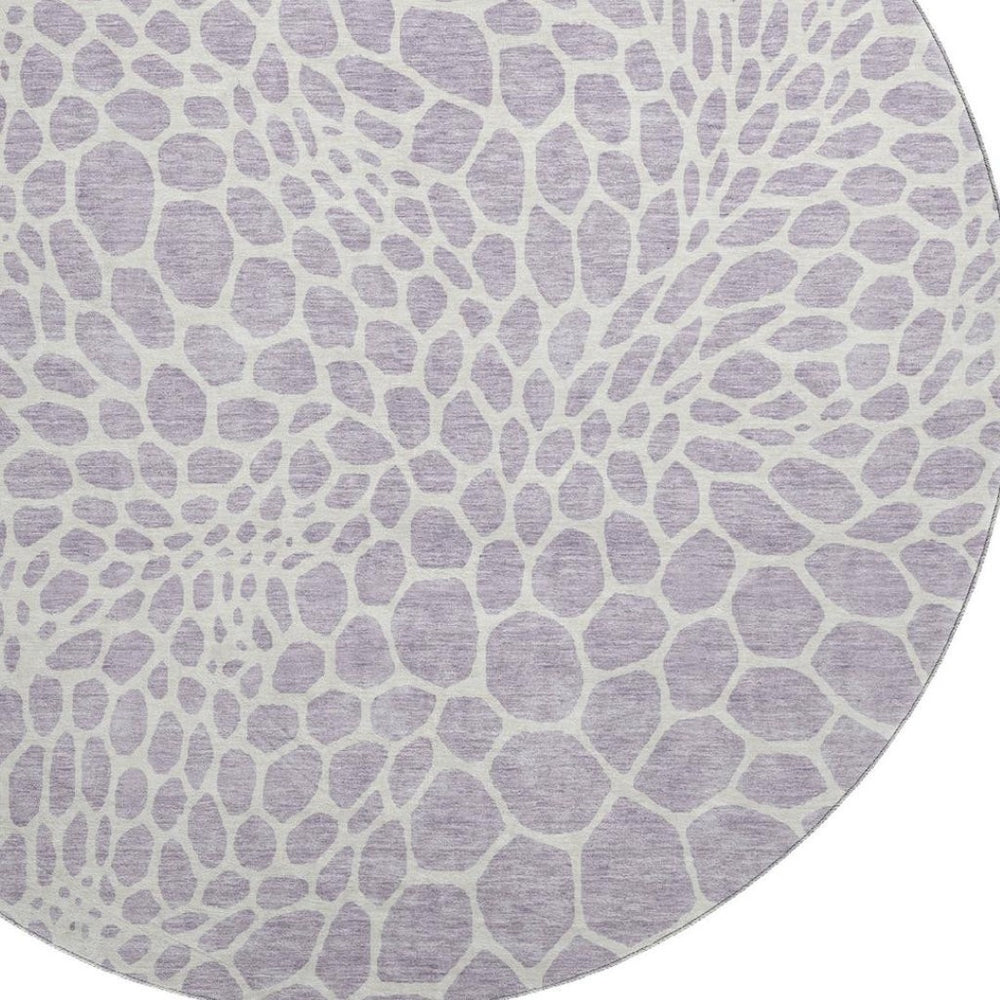HomeRoots 8' Lilac and Ivory Geometric Round Rug - Washable, UV-Protected, Durable for Homes with Kids & Pets 673064