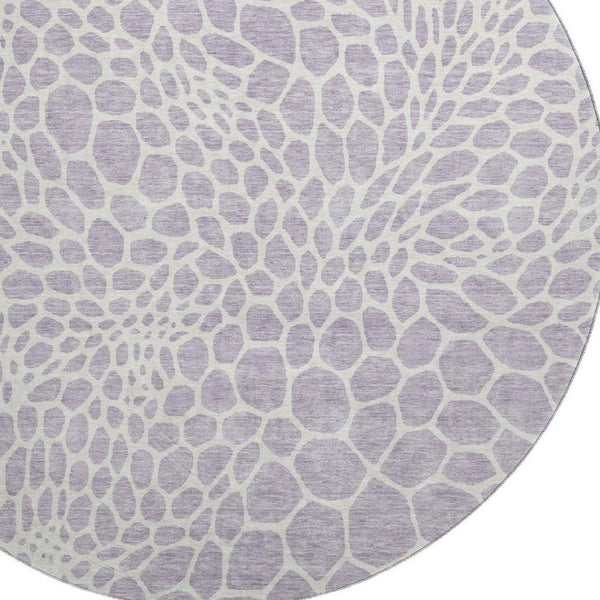 HomeRoots 8' Lilac and Ivory Geometric Round Rug - Washable, UV-Protected, Durable for Homes with Kids & Pets 673064