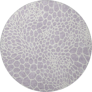 HomeRoots 8' Lilac and Ivory Geometric Round Rug - Washable, UV-Protected, Durable for Homes with Kids & Pets 673064