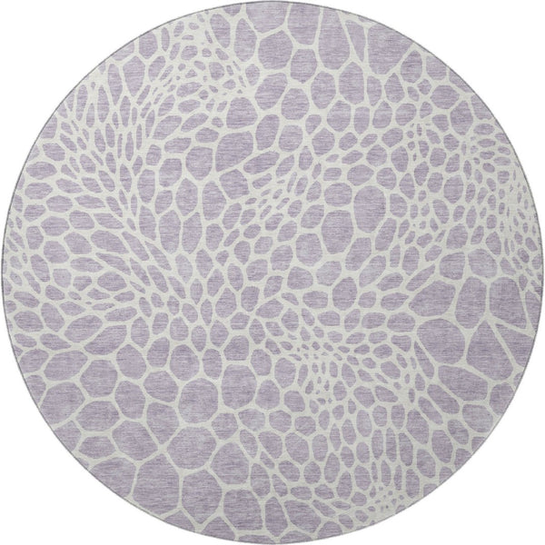 HomeRoots 8' Lilac and Ivory Geometric Round Rug - Washable, UV-Protected, Durable for Homes with Kids & Pets 673064
