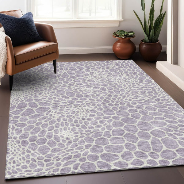 HomeRoots 9' X 12' Lilac and Ivory Geometric Area Rug - Washable, UV-Protected, Stylish for Modern Homes 673066