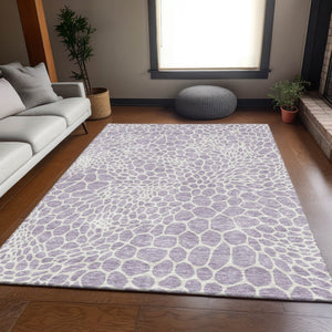 HomeRoots 9' X 12' Lilac and Ivory Geometric Area Rug - Washable, UV-Protected, Stylish for Modern Homes 673066