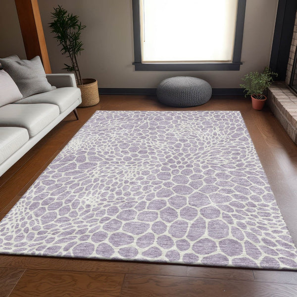 HomeRoots 9' X 12' Lilac and Ivory Geometric Area Rug - Washable, UV-Protected, Stylish for Modern Homes 673066