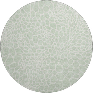 HomeRoots 8' Mint Green & Ivory Geometric Round Rug - Washable, UV-Protected, Stylish for Any Space! 673070