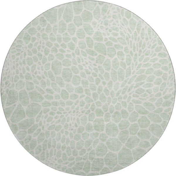 HomeRoots 8' Mint Green & Ivory Geometric Round Rug - Washable, UV-Protected, Stylish for Any Space! 673070