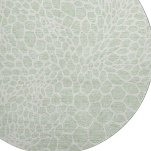 HomeRoots 8' Mint Green & Ivory Geometric Round Rug - Washable, UV-Protected, Stylish for Any Space! 673070