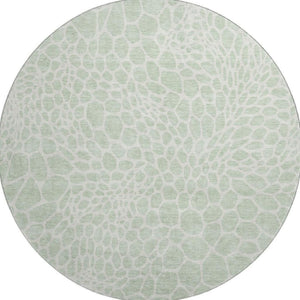 HomeRoots 8' Mint Green & Ivory Geometric Round Rug - Washable, UV-Protected, Stylish for Any Space! 673070