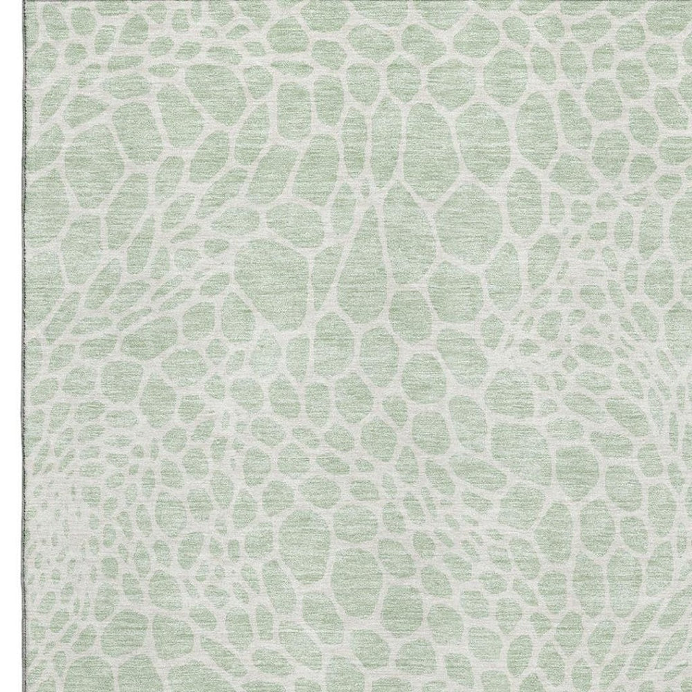 HomeRoots 8' X 10' Mint Green & Ivory Geometric Washable Area Rug - UV Protected, Stain Resistant, Durable Design 673071